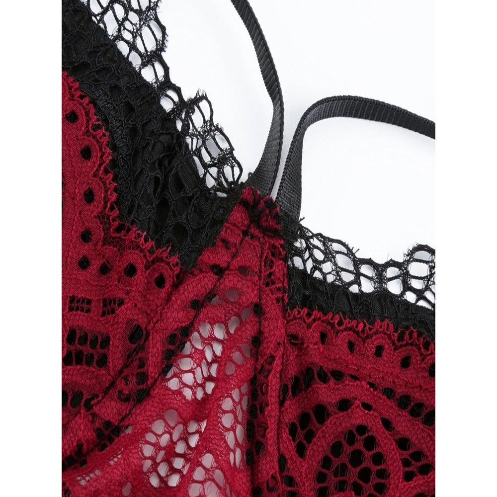 Ensamble Safira Lingerie Sexy Noir Rouge haute qualité 4 piece